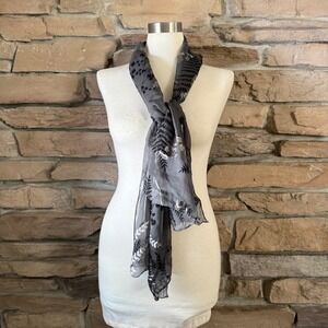 ECHO Scarf Grey Floral Print Silk Blend Lightweight Fashion Accessory